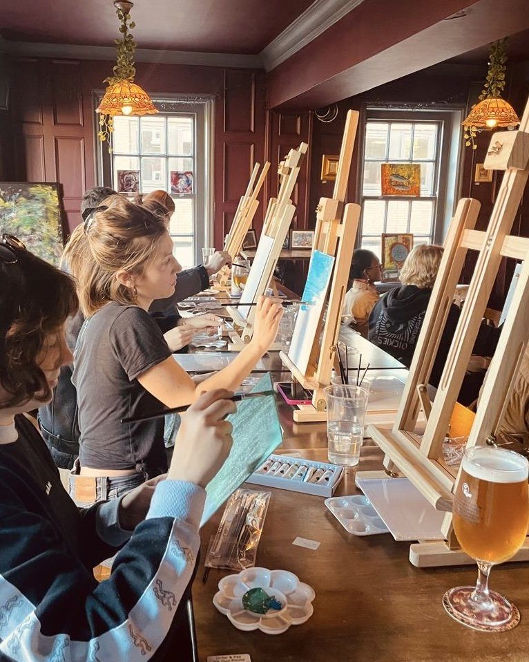 Evening painting session in the gallery room